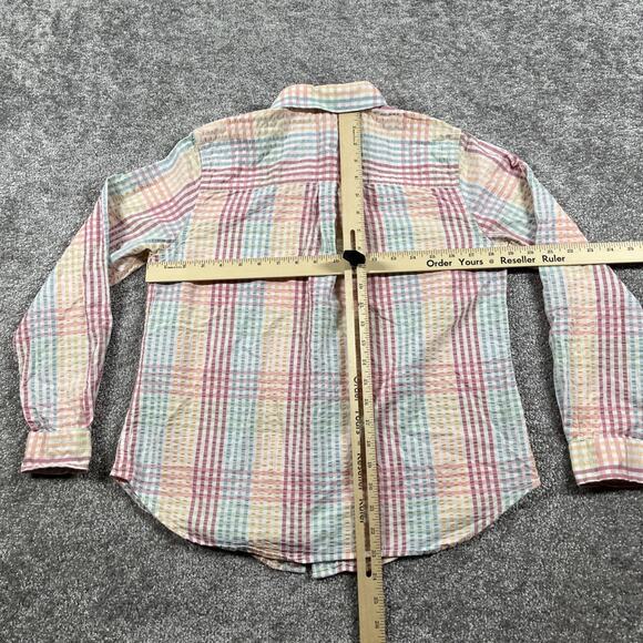 LL Bean Seersucker Shirt Womens Small Petite Pastel Button Cotton Vacationland - Picture 7 of 11